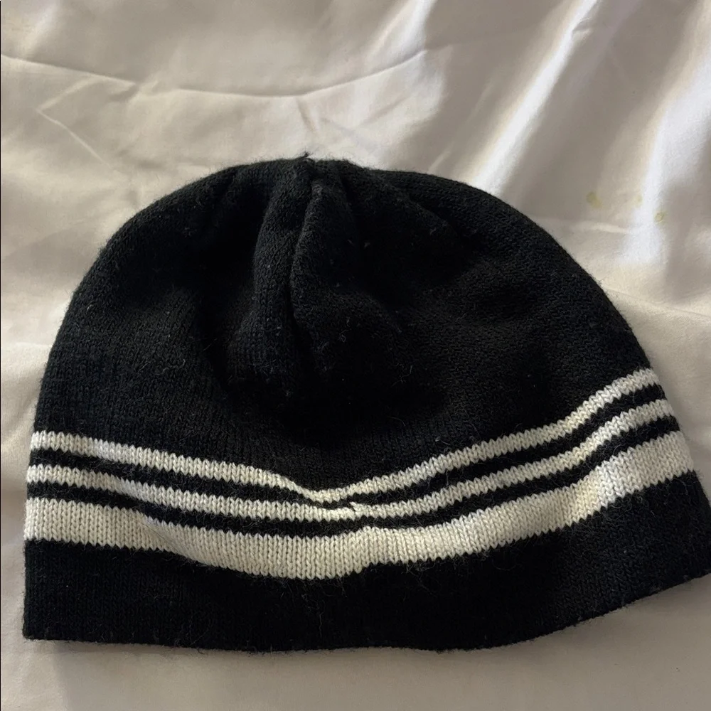 Black Beanie with White Stripes